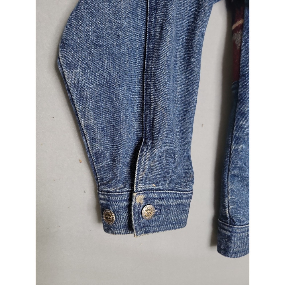 Vintage Pendleton High Grade Western Wear Denim Jacket Wool Thunderbird Aztec M - Picture 3 of 10